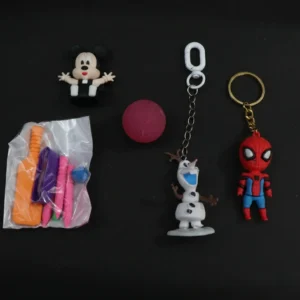 5 piece kids surprise toy set with keychains, bouncy ball & clay tools