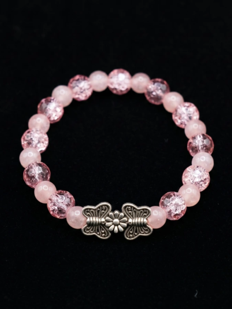 blush pink double butterfly beaded bracelet
