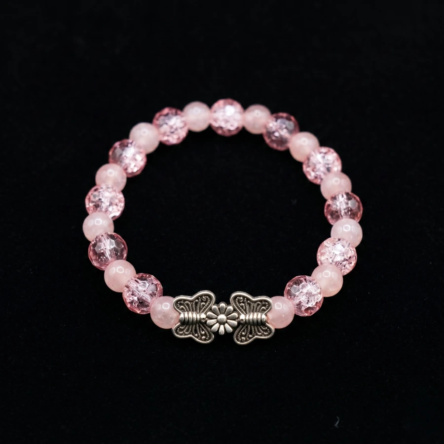 blush pink double butterfly beaded bracelet blush pink double butterfly beaded bracelet