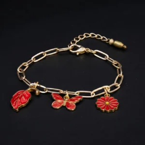 nature enamel red butterfly & floral bracelet