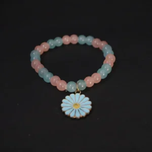pink and blue daisy beaded bracelet