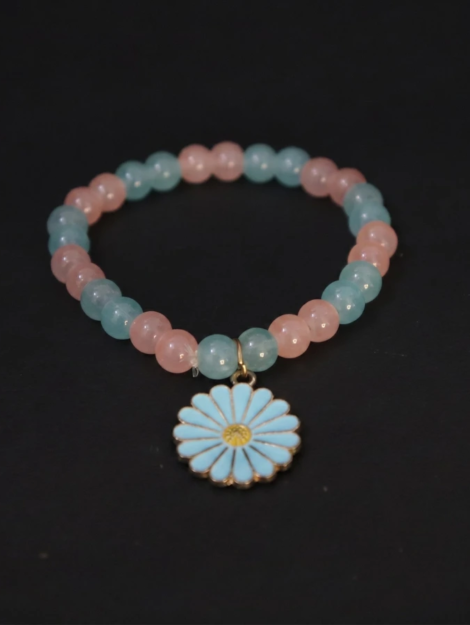 pink and blue daisy beaded bracelet