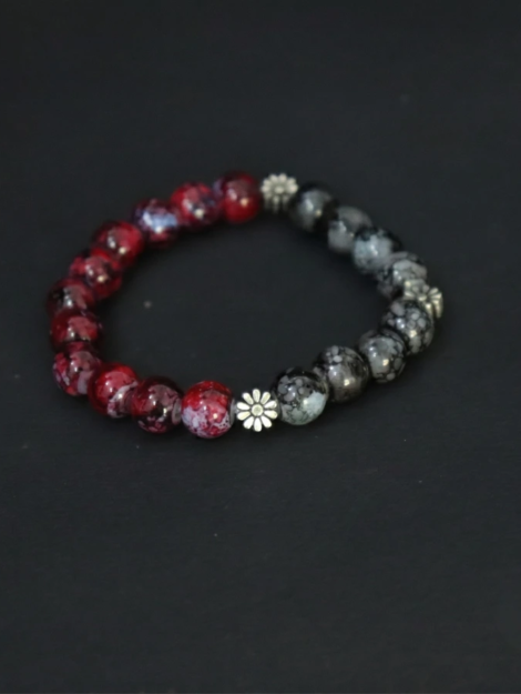red & obsidian beaded bracelet