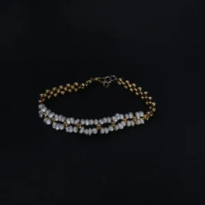 triple strand pearl & gold beaded bracelet