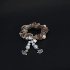 velvet pearl scrunchie bracelet with fan charms